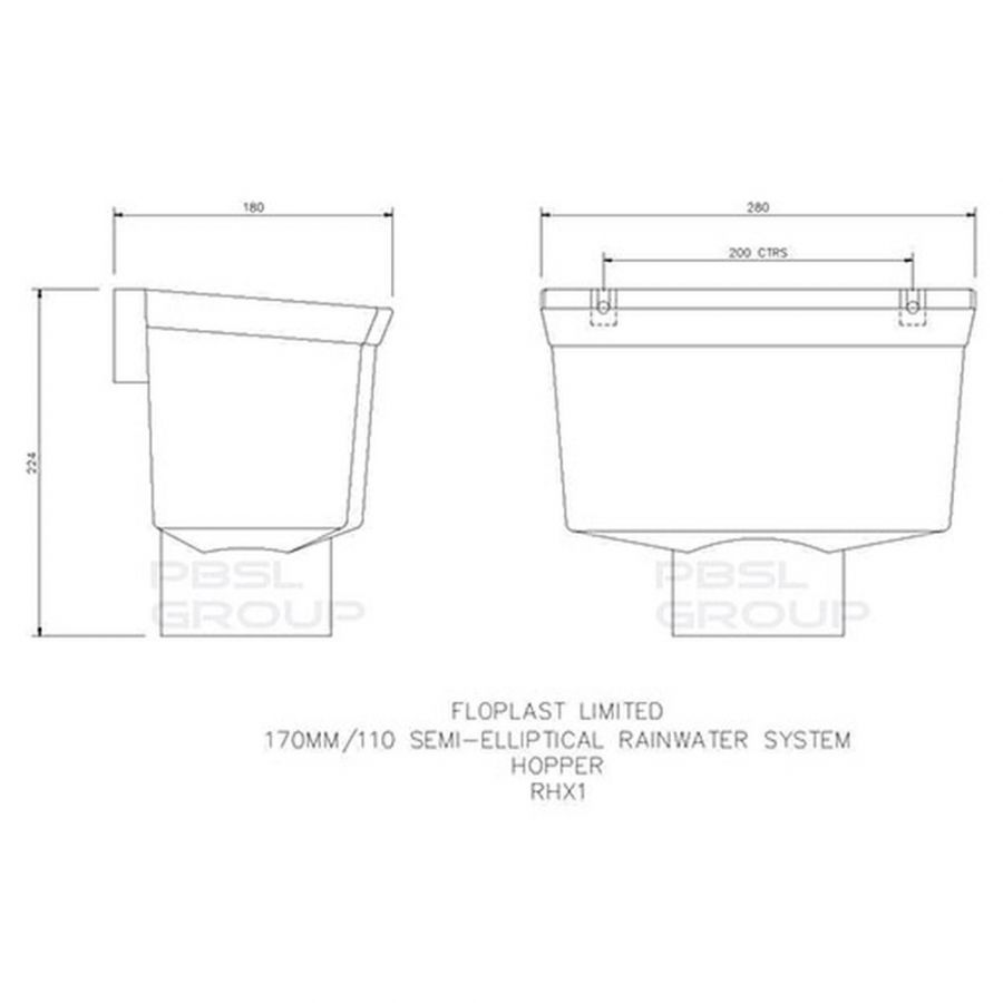 FloPlast Industrial/ Xtraflo Gutter Hopper - 110mm Black