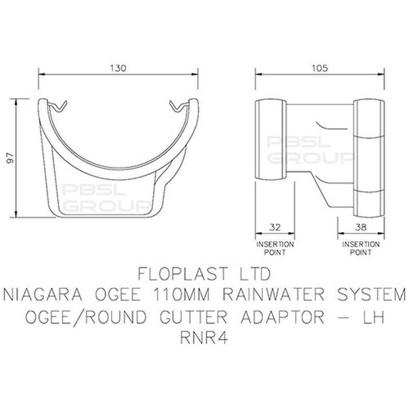 FloPlast PVC Half Round to PVC Ogee Left Hand Gutter Adaptor - Brown