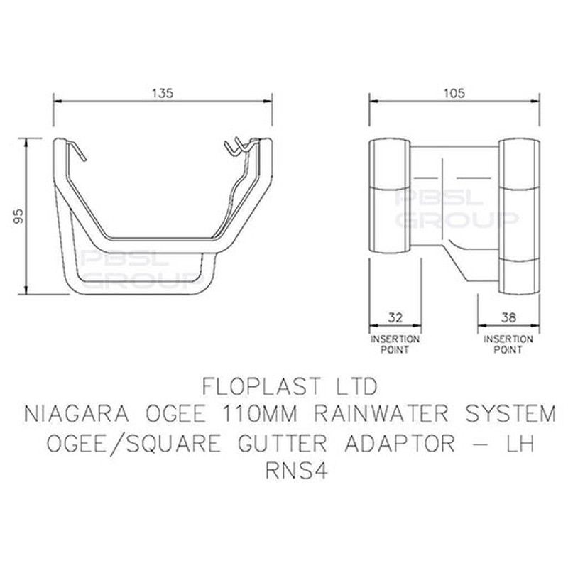FloPlast Square to Ogee Left Hand Gutter Adaptor - Brown