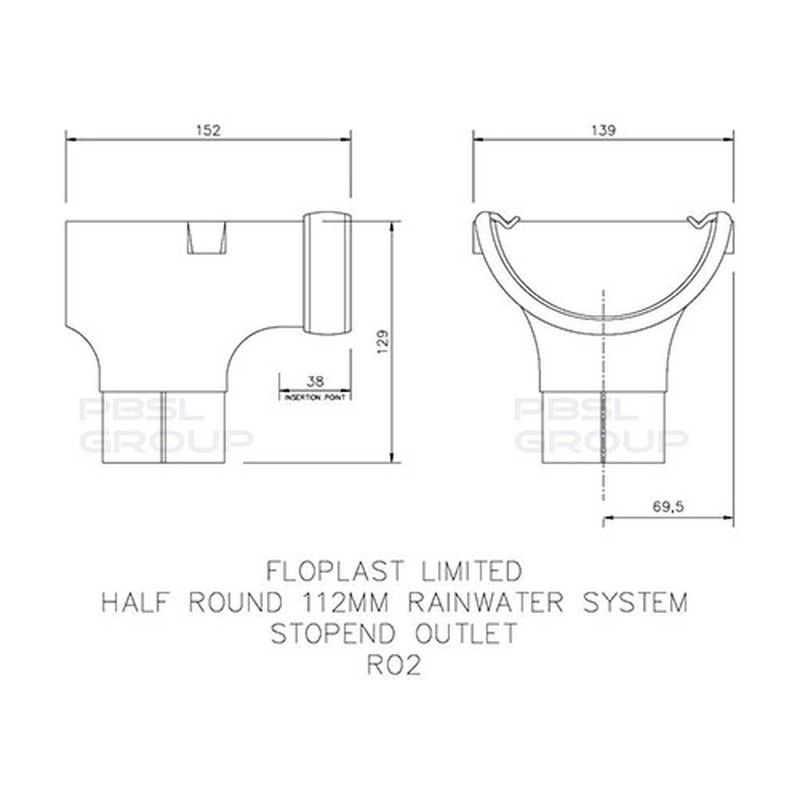 FloPlast Half Round Gutter Stopend Outlet - 112mm Black