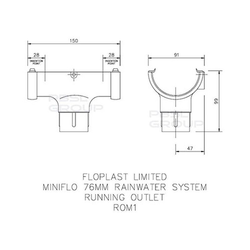 FloPlast Mini Gutter Running Outlet - 76mm White