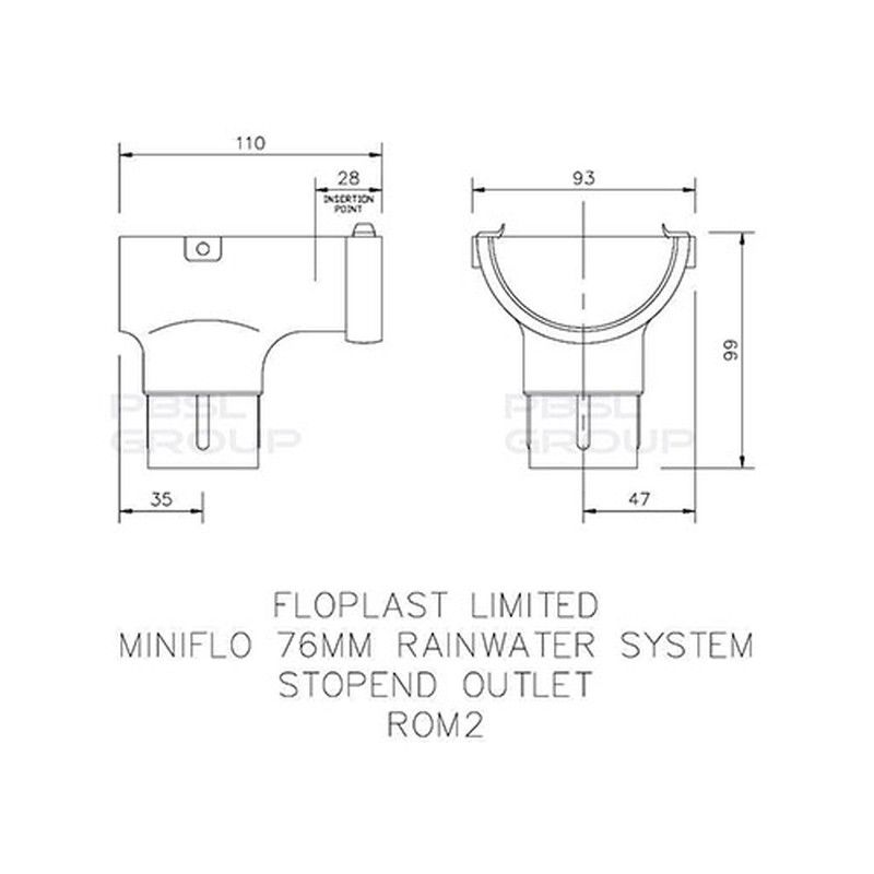 FloPlast Mini Gutter Stopend Outlet - 76mm Black