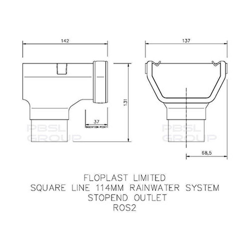 FloPlast Square Gutter Stopend Outlet - 114mm Black
