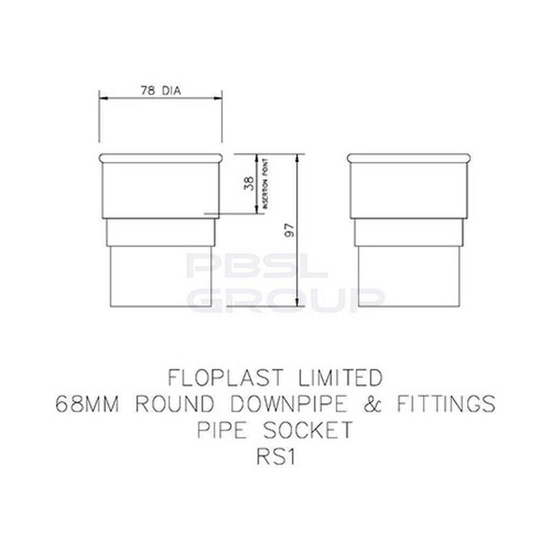 FloPlast Round Downpipe Socket - 68mm Brown