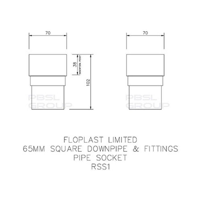 FloPlast Square Downpipe Socket - 65mm Brown