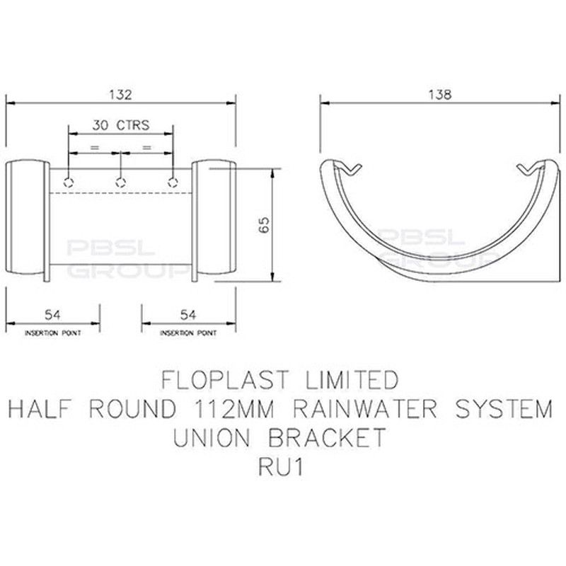 FloPlast Half Round Gutter Union Bracket - 112mm Black - Pack of 2