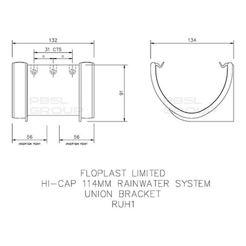 FloPlast Deepflow/ Hi-Cap Gutter Union Bracket - 115mm x 75mm Black