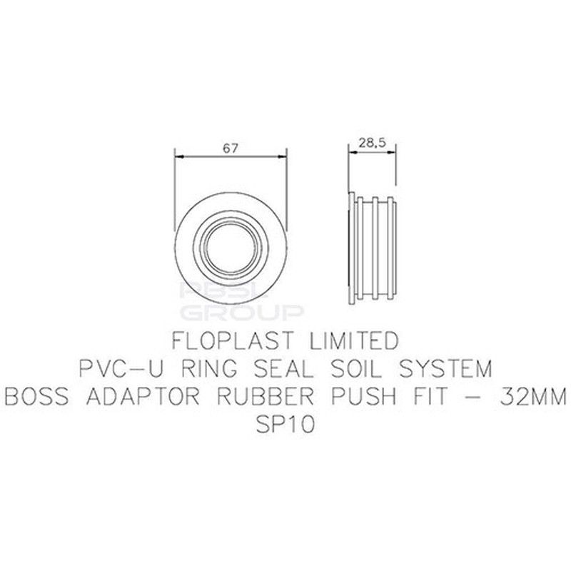 FloPlast Ring Seal Soil Rubber Boss Adaptor - 32mm Black - Pack of 2