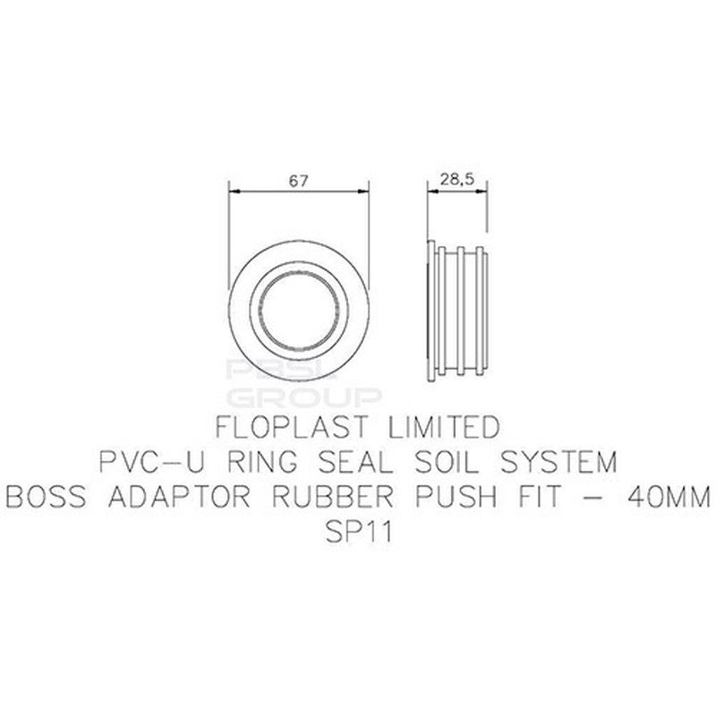 FloPlast Ring Seal Soil Rubber Boss Adaptor - 40mm Black