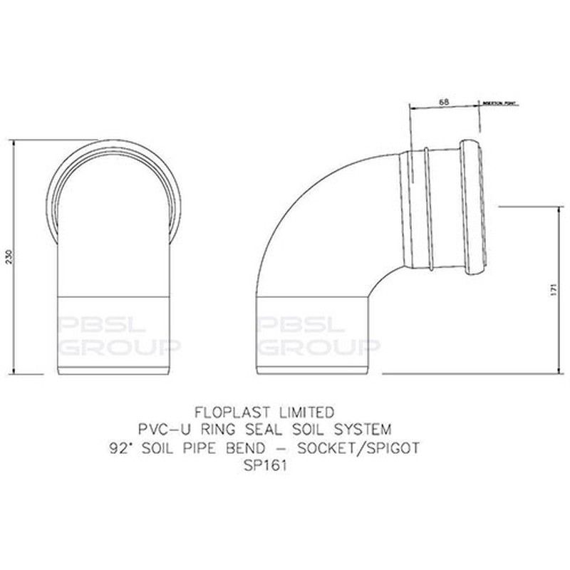 FloPlast Ring Seal Soil Bend Single Socket - 92.5 Degree x 110mm Black - Pack of 2