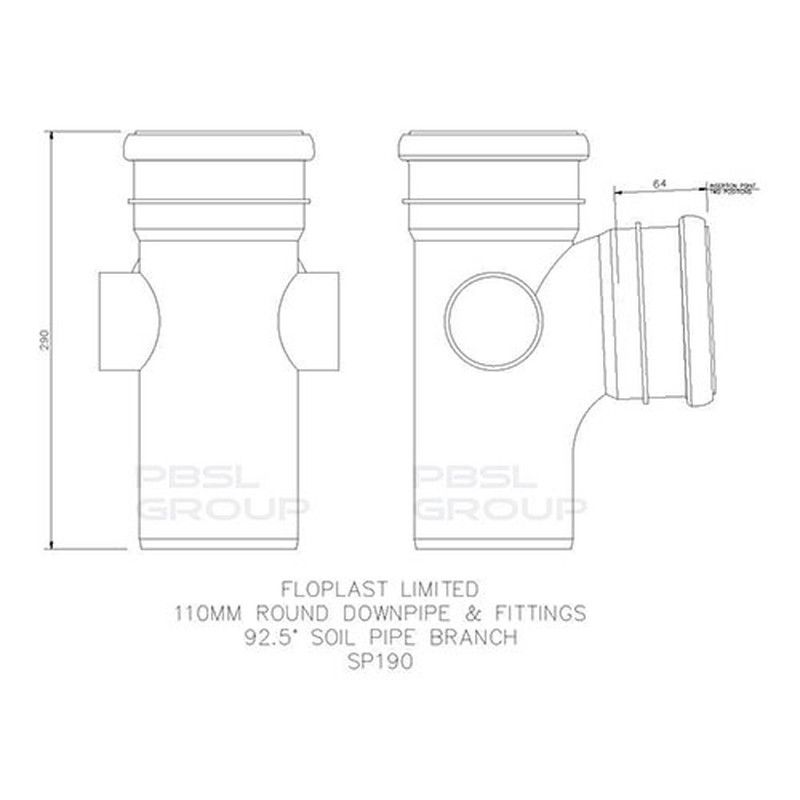 FloPlast Ring Seal Soil Branch - 92.5 Degree x 110mm Grey