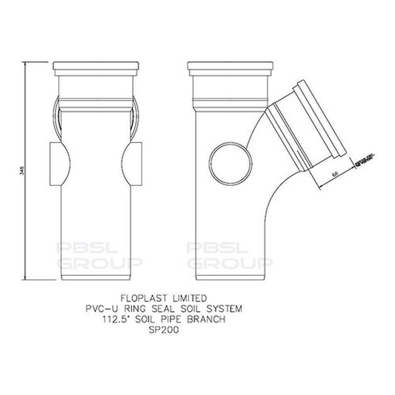 FloPlast Ring Seal Soil Branch Single Socket - 112.5 Degree x 110mm Grey