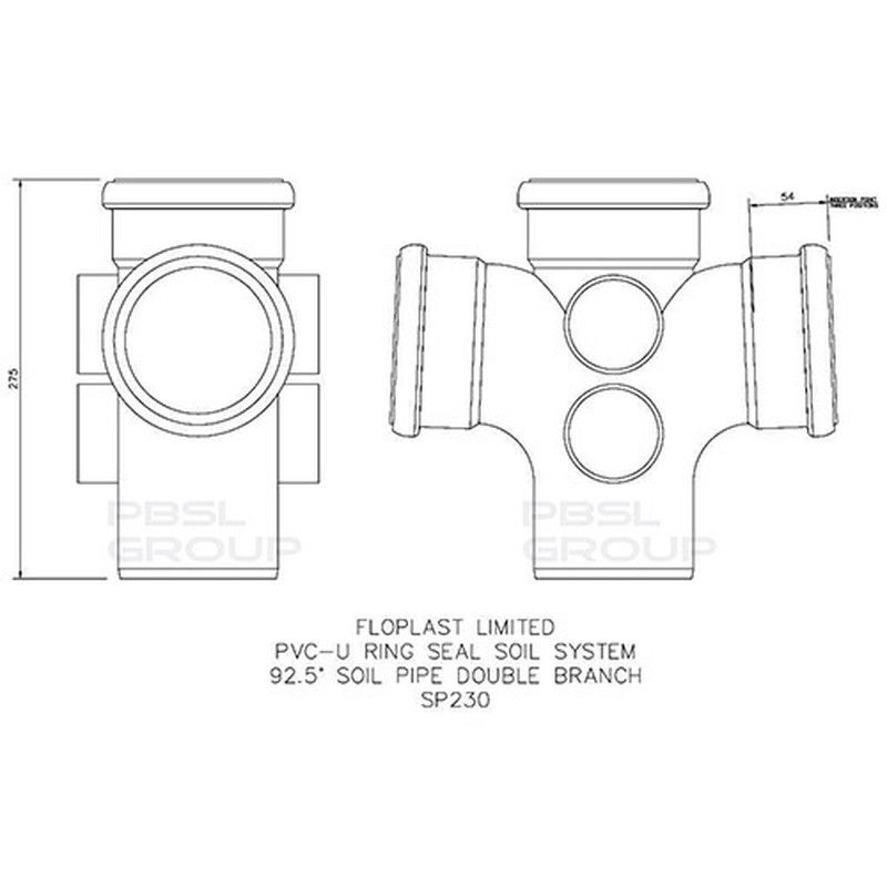FloPlast Ring Seal Soil Double Branch - 92.5 Degree x 110mm Grey