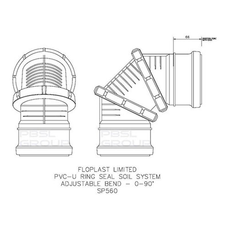 FloPlast Ring Seal Soil Adjustable Bend Double Socket - 0-90 Degree x 110mm Grey