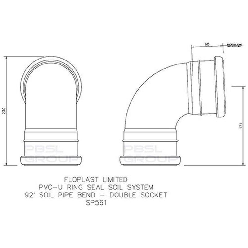 FloPlast Ring Seal Soil Bend Double Socket - 92.5 Degree x 110mm White