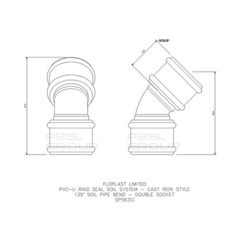 FloPlast Ring Seal Soil Bend Double Socket - 135 Degree x 110mm Cast Iron Effect