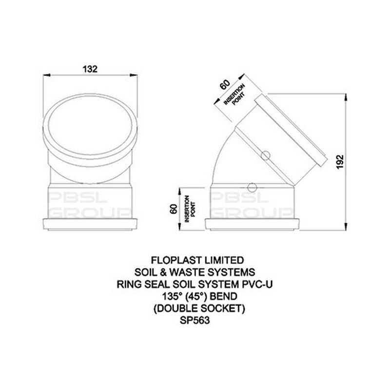 FloPlast Ring Seal Soil Bend Double Socket - 135 Degree x 110mm Grey