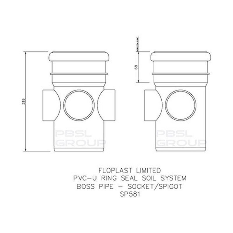FloPlast Ring Seal Soil Boss Pipe Single Socket - 110mm Black - Pack of 2