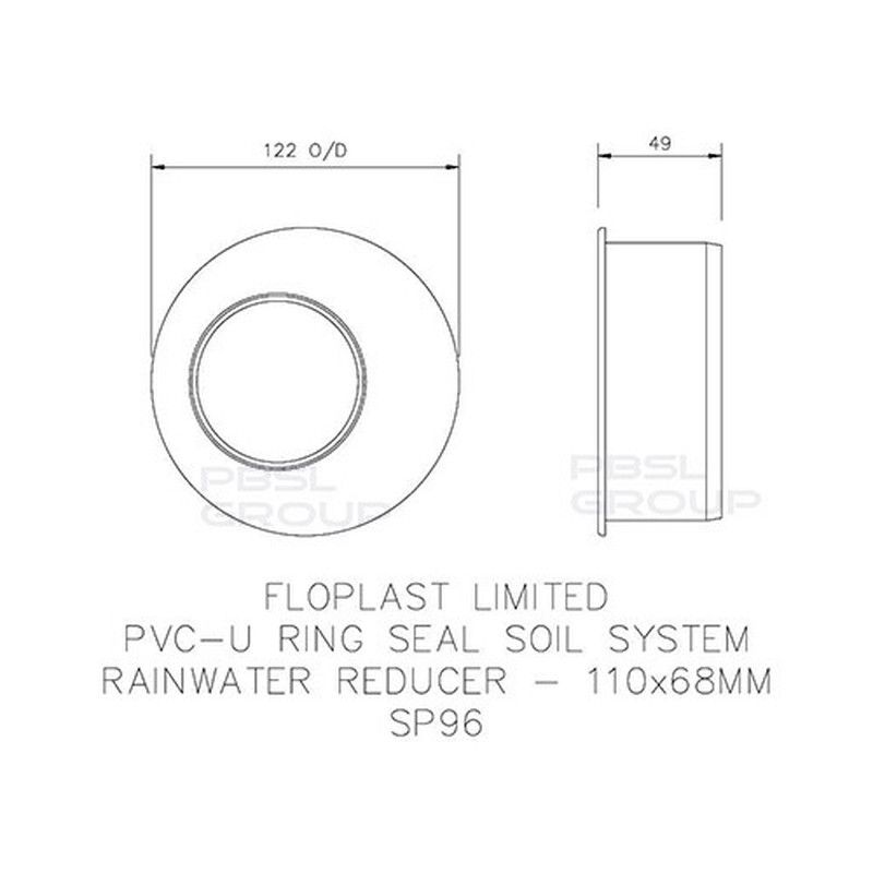 FloPlast Ring Seal Soil Reducer - 110mm x 68mm Black