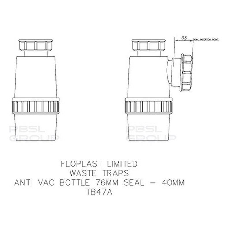 FloPlast Bottle Trap Anti-Syphon - 40mm White