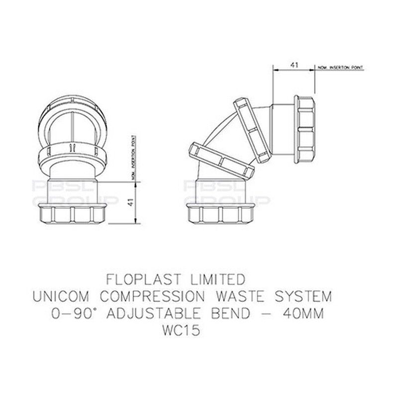 FloPlast Multi Fit Compression Waste Adjustable Bend - 0-90 Degree x 40mm