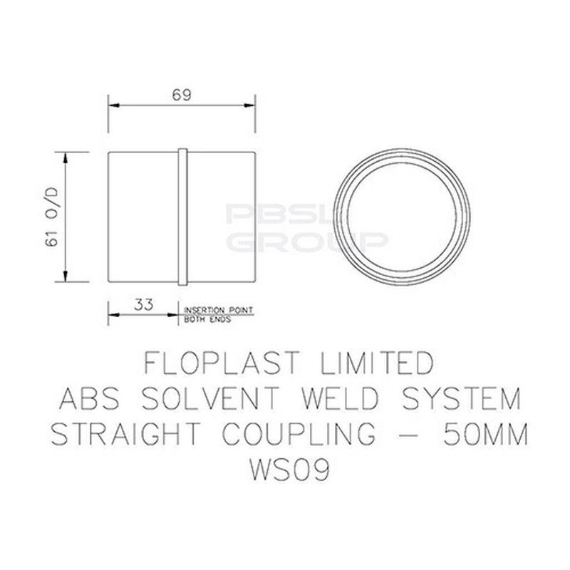 FloPlast Solvent Weld Waste Coupling - 50mm Grey