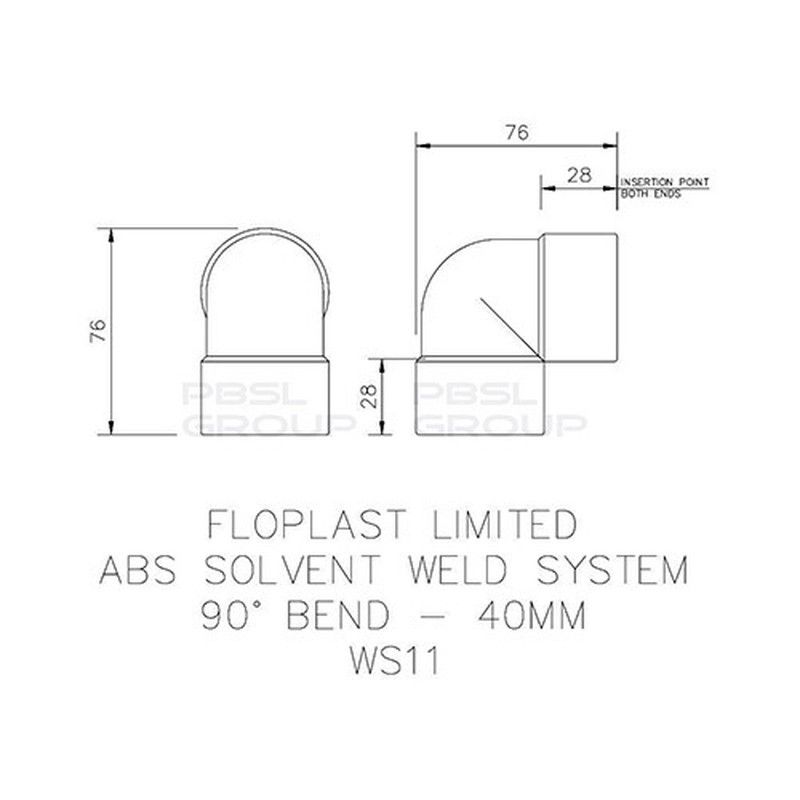 FloPlast Solvent Weld Waste Bend Knuckle - 90 Degree x 40mm White - Pack of 2
