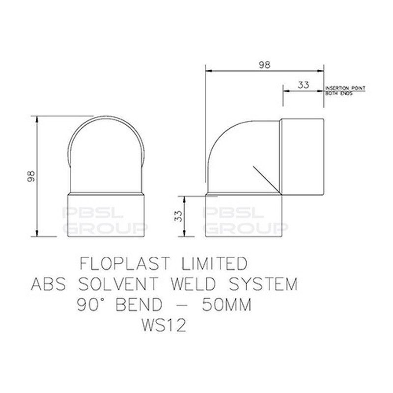 FloPlast Solvent Weld Waste Bend Knuckle - 90 Degree x 50mm White