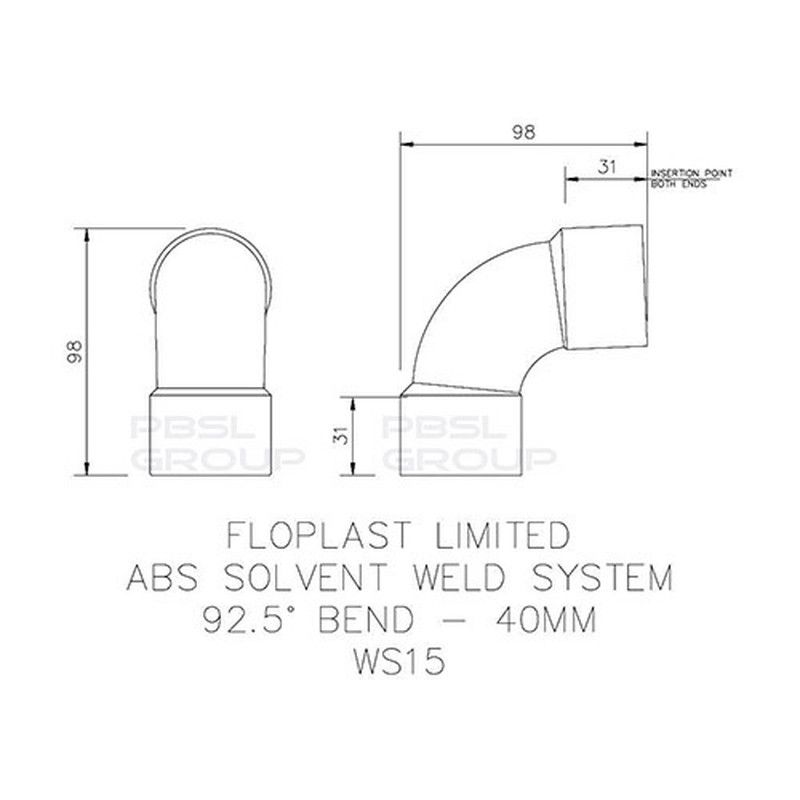 FloPlast Solvent Weld Waste Bend Swept - 92.5 Degree x 40mm White