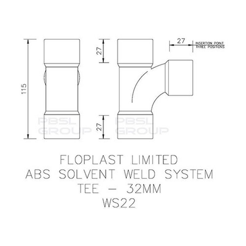FloPlast Solvent Weld Waste Tee - 32mm Black