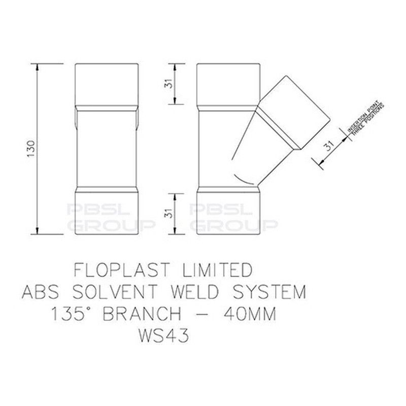 FloPlast Solvent Weld Waste Branch - 135 Degree x 40mm White - Pack of 2