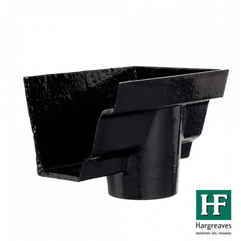 Cast Iron Moulded Ogee Gutter Right Hand Stopend Outlet - 100mm for 65mm Downpipe Black