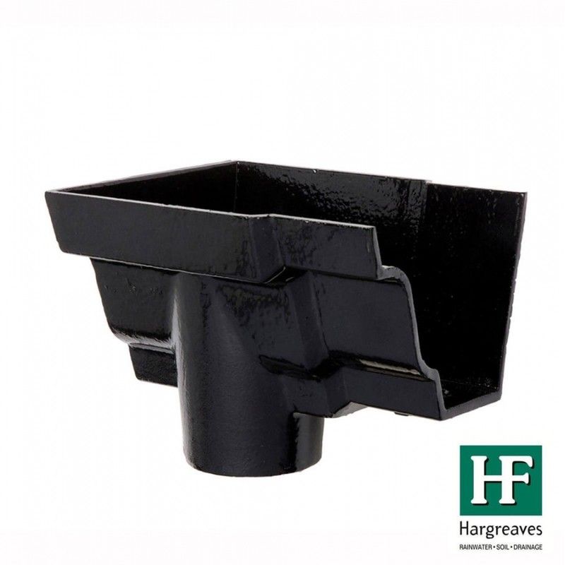 Cast Iron Moulded Ogee Gutter Left Hand Stopend Outlet - 100mm for 65mm Downpipe Black