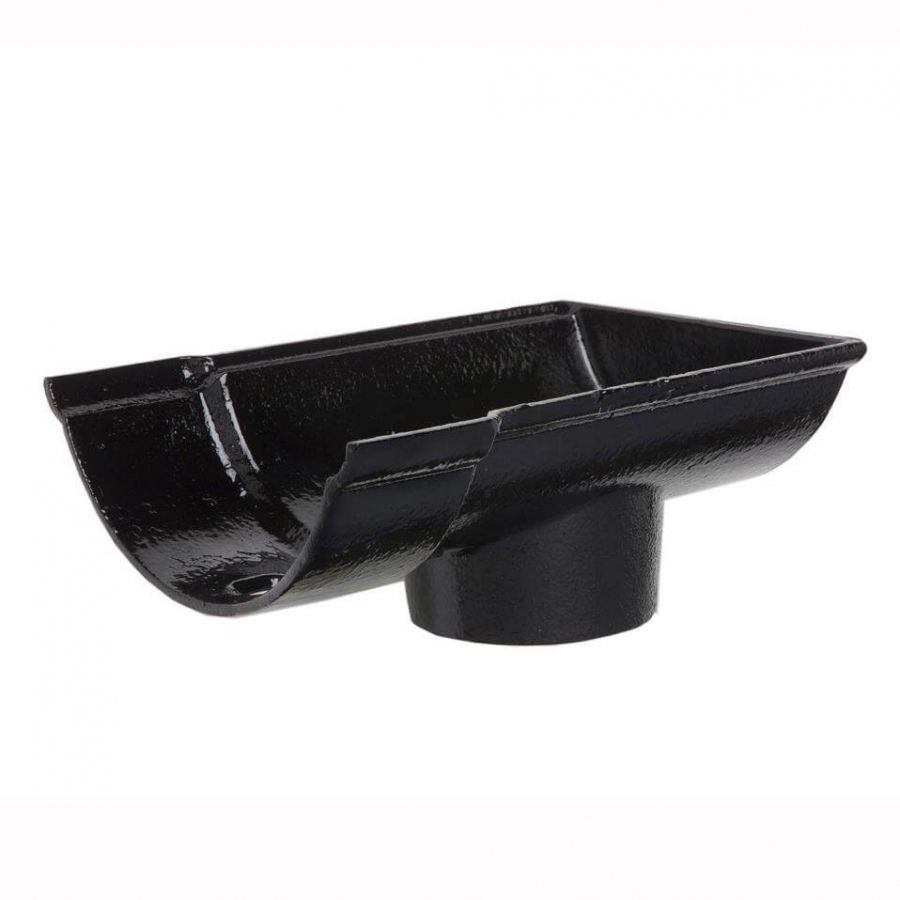 Cast Iron Beaded Half Round Gutter Stopend Outlet - 125mm for 65mm Downpipe Black