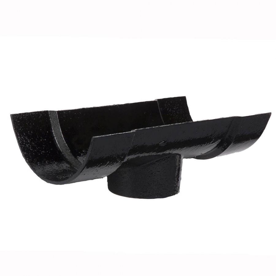 Cast Iron Half Round Gutter Running Outlet - 100mm for 65mm Downpipe Black