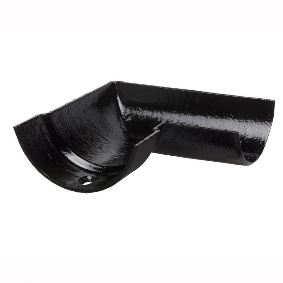Cast Iron Half Round Gutter Right Hand Angle - 90 Degree x 125mm Black