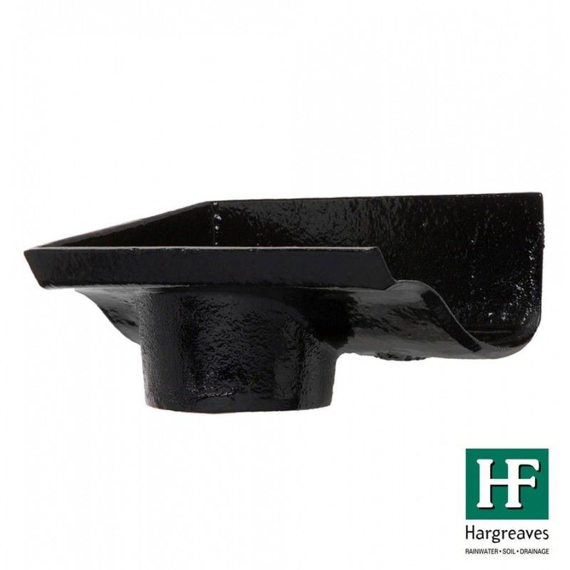 Cast Iron Ogee Gutter Left Hand Stopend Outlet - 125mm for 65mm Downpipe Black