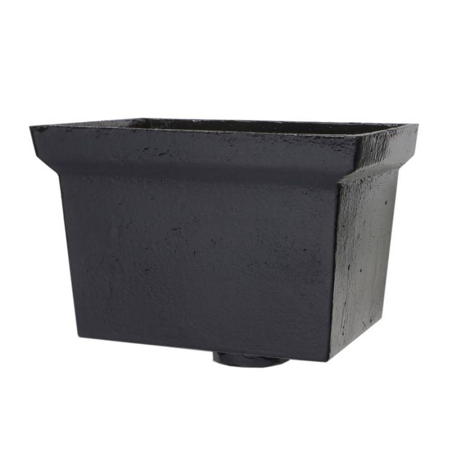 Cast Iron Rectangular Standard Hopper Head Round Outlet - 305mm for 75mm Downpipe Black