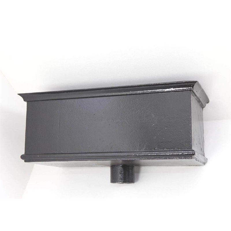 Cast Iron Rectangular Hopper Head Long Outlet - 482mm for 75mm Downpipe Black