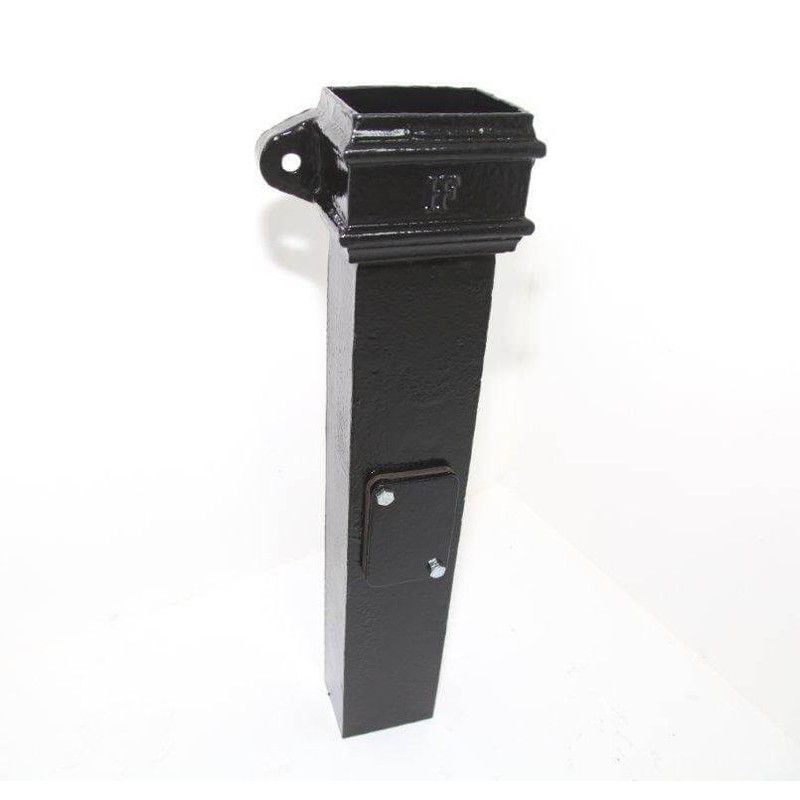 Cast Iron Square Downpipe Eared Access Pipe - 100mm Black