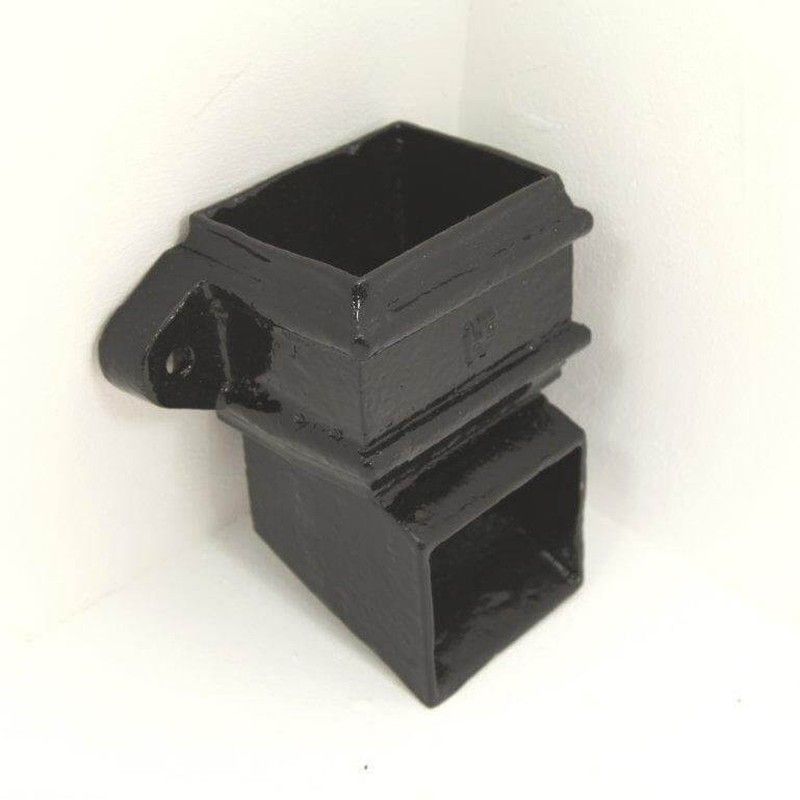 Cast Iron Square Downpipe Eared Shoe - 100mm Black