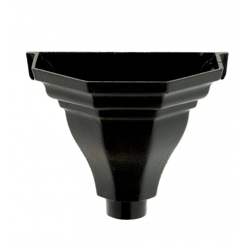 Cast Iron Round Downpipe Large Hopper Head Flat Back - 75mm Black