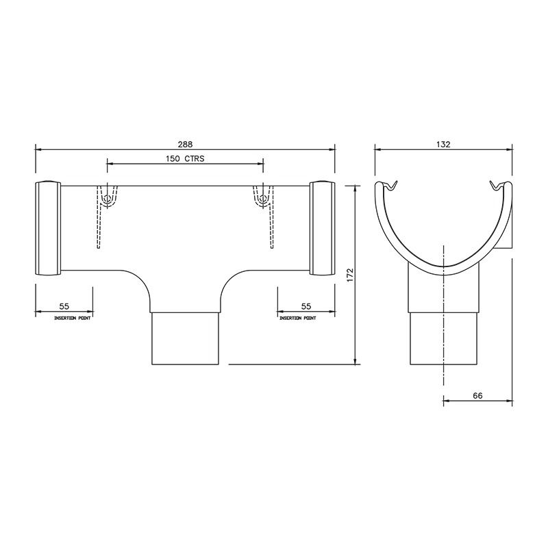 FloPlast Deepflow/ Hi-Cap Gutter Running Outlet - 115mm x 75mm Grey
