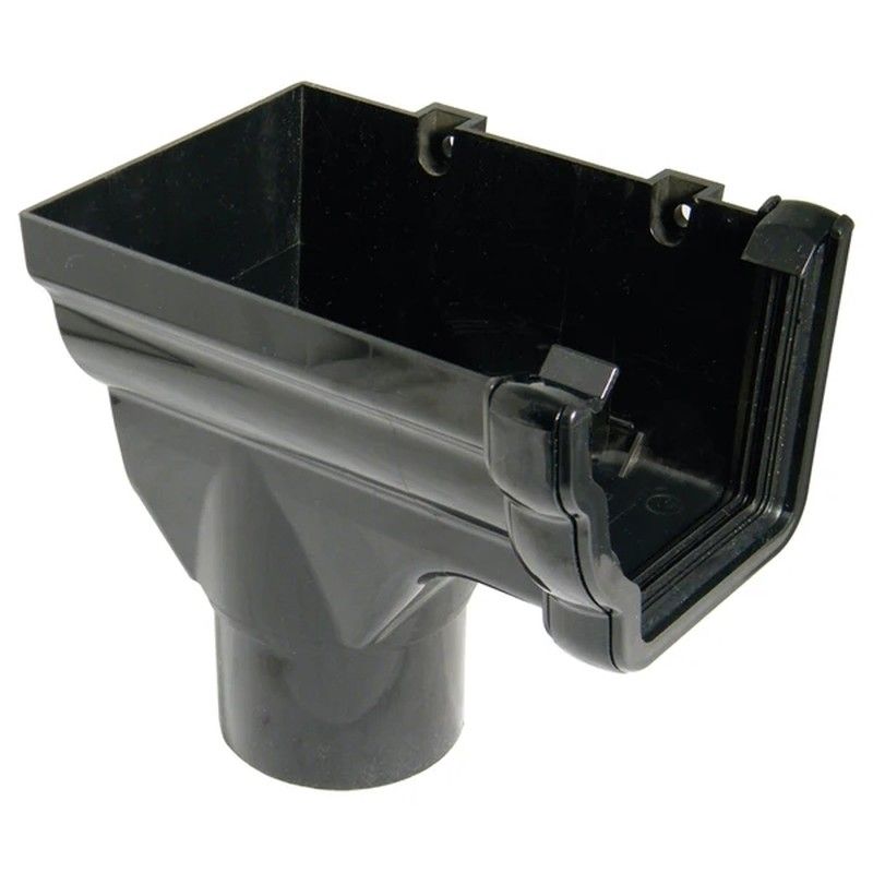 FloPlast Ogee Gutter Stopend Outlet Left Hand for 80mm Downpipe - 110mm x 80mm Black