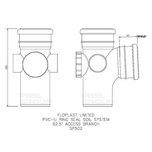 FloPlast Ring Seal Soil Access Branch - 92.5 Degree x 110mm Black - Pack of 2