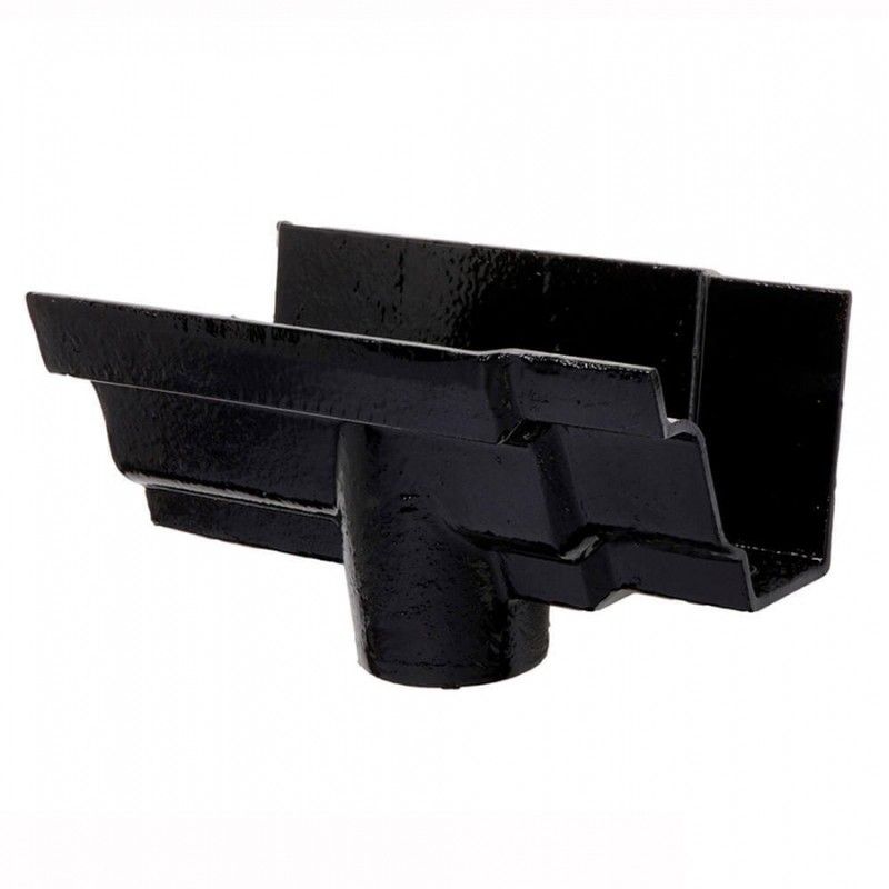 Cast Iron Moulded Ogee Gutter Running Outlet - 125mm for 75mm Downpipe Black