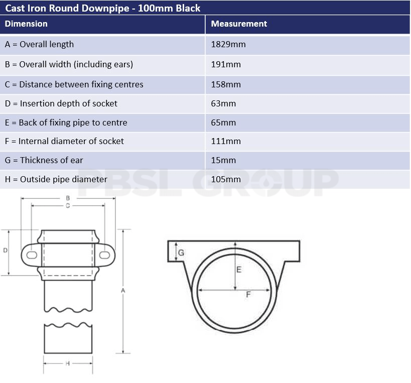 100mm Round Downpipe Dimensions